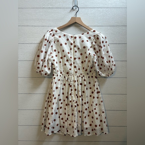 Abercrombie & Fitch Cream & Brown Polka Dot Puff Sleeve Mini Dress, Size SP - Picture 11 of 12